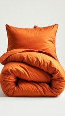 Obraz premium Soft and inviting duvet cover in burnt orange enhances bedroom aesthetics, creating a warm and comfortable retreat, perfect for relaxation and restful nights