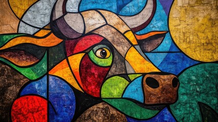 Abstract Cubist Painting of a Cow