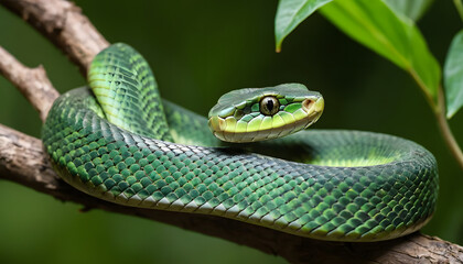 Fototapeta premium green snake in the grass