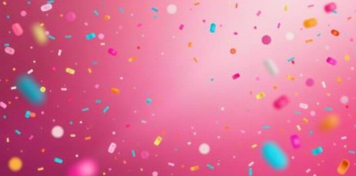 Pink background, multicolored confetti flurry , design, glitter, happy