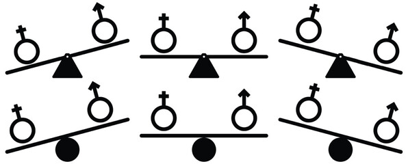 Seesaw balance. Equal and unequal weight, balanced and unbalanced. Simply illustrated seesaw icons.  vector illustration 