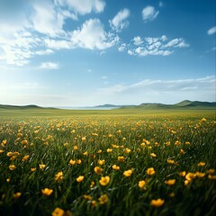 Fototapeta premium Yellow Flower Meadow Under Blue Sky