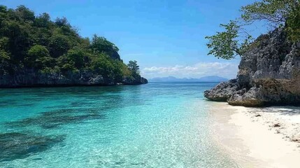 Serene Tropical Cove With Crystal Clear Water And Lush Greenery