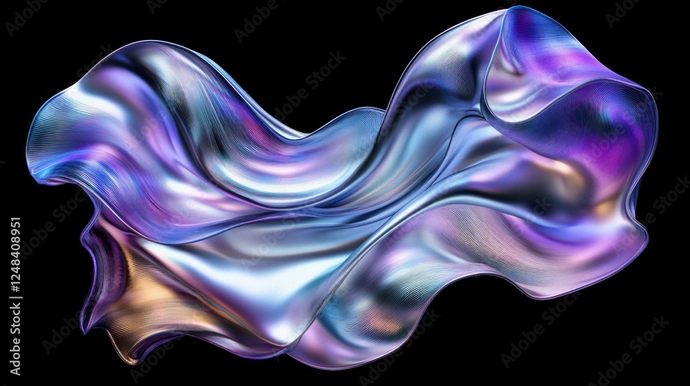 Poster abstract iridescent flowing fabric form design
