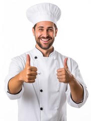 Chef giving thumbs up in isolated white background