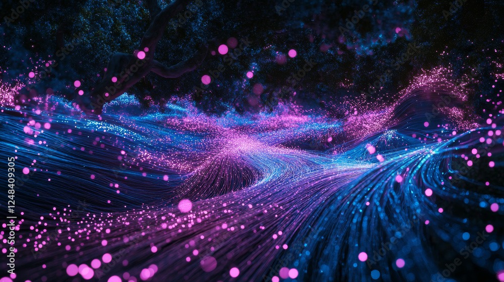 Wall mural fiber optical network cable internet connection concept artificial intelligence neural network 3d re