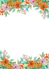 Watercolor flower border for wedding, birthday, card, background, invitation, wallpaper, sticker, decoration etc.