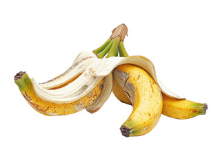 Fresh Banana Peel with Fruit Inside Yellow Tropical Fruit Isolated on White Background