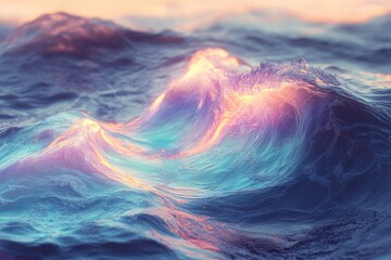 Pastel-colored ocean waves glow with ethereal light during sunset, a breathtaking natural phenomenon.