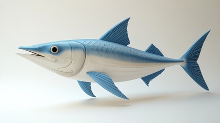 Obraz premium A 3D cartoon swordfish with a long bill and dynamic pose, swimming swiftly on a white background