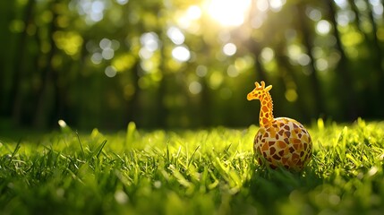 Yellow Giraffe Toy in Lush Green Grass