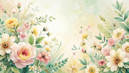 A Delicate Watercolor Painting of a Bountiful Floral Arrangement Featuring Soft Pastel Hues and Lush Greenery, Ideal for Elegant Home Decor or Artistic Inspiration