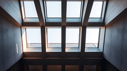Large room with a lot of windows and a ceiling. The windows are all open and the room is very bright