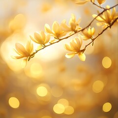 Fototapeta premium Yellow Magnolia Blossoms in Golden Sunlight