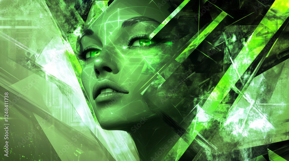Poster abstract array of cubic geometric shape objects modern futuristic 3d rendering illustration green li