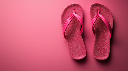 Bright pink flip flops on a vibrant pink background for summer style and casual comfort. Generative AI
