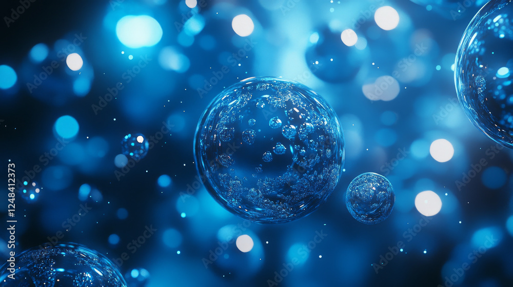 Wall mural futuristic 3d render illustration technology background. abstract structure with cyan glowing sphere