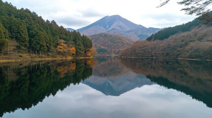 Autumnal Mountain Lake Reflection Scene