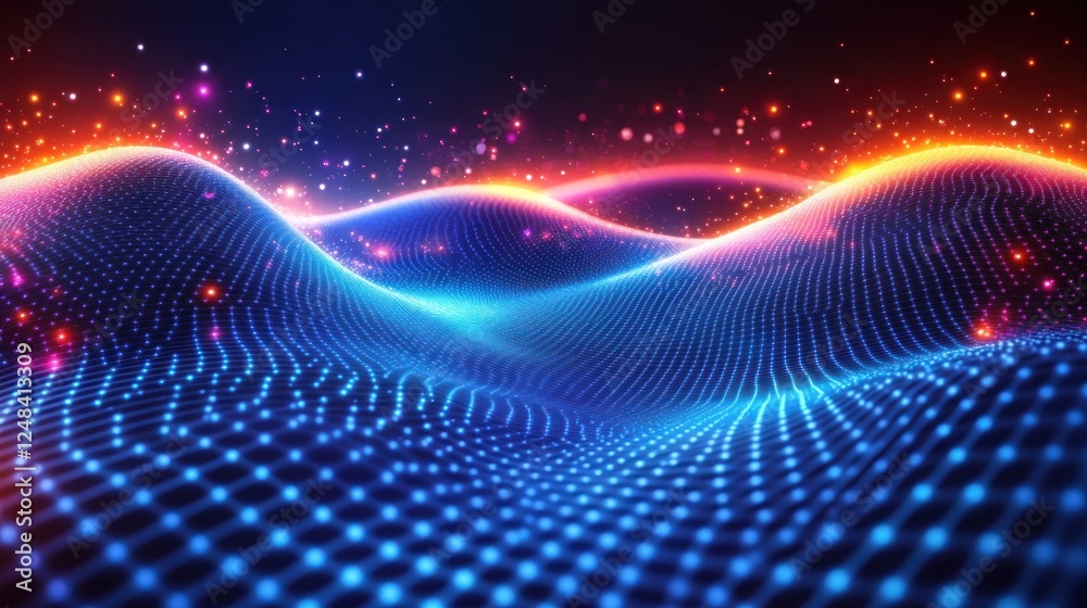 Poster abstract digital waveform glowing with vibrant colors