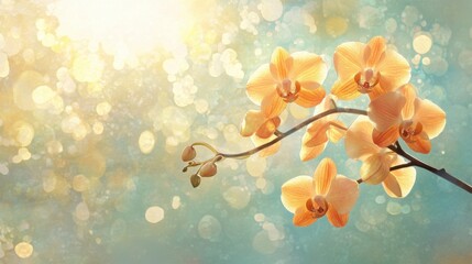 Obraz premium peach orchids blooming in sunlight