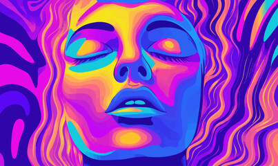 Psychedelic Greek Modern Face: Vibrant Rave Party Art Design Vector Illustration