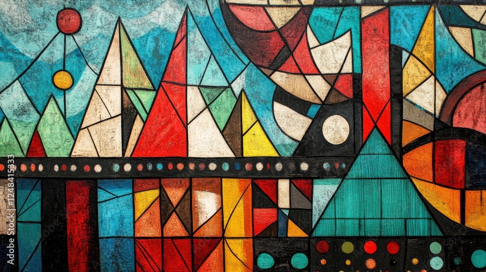 Poster abstract geometric colorful painting with triangles
