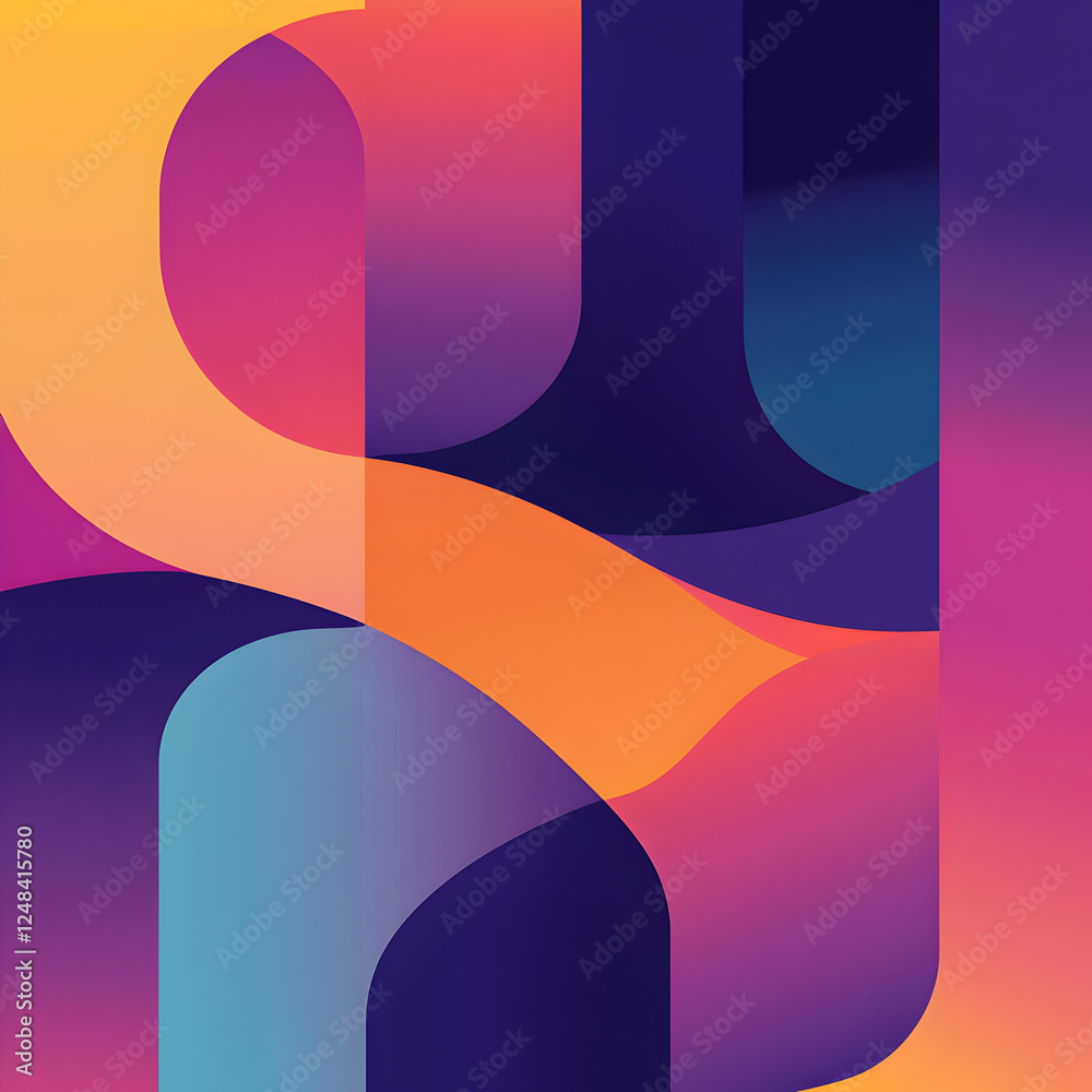 Poster abstract gradient shapes: an abstract design with vibrant, dynamic colors and overlapping shapes cre
