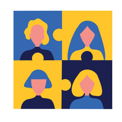 Business concept. Team metaphor. People connect puzzle elements. Flat illustration in flat design style. Teamwork, collaboration, partnership. Businessmen working together and moving towards success.