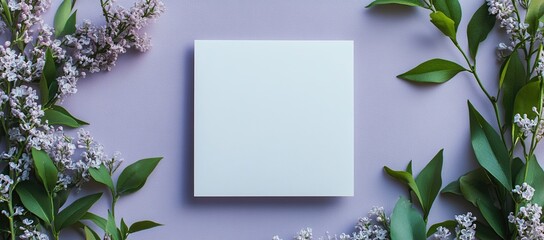 Lilac Blossoms Frame Blank Notecard: Springtime Floral Design Mockup for Invitation, Greeting Card, or Announcement.