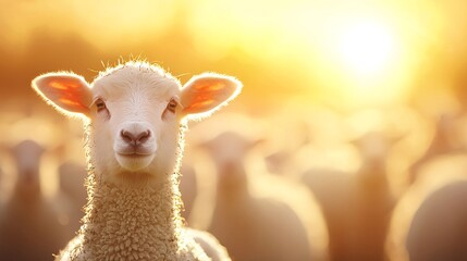 Fototapeta premium Young Lamb in Golden Sunset Meadow