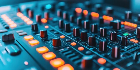 Fototapeta premium Dynamic music production scene studio environment equipment close-up technology focus vibrant colors