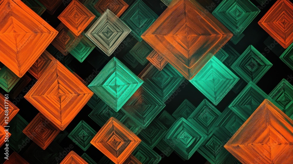 Poster abstract orange and green square pattern design
