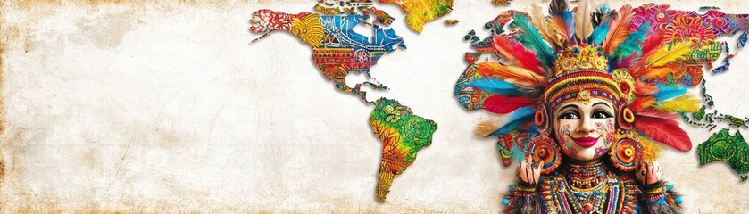 Colorful world map with parade figure