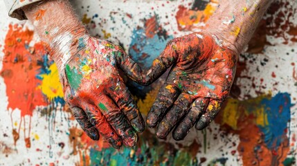 Fototapeta premium Colorful Artistic Hands Creating Vibrant Abstract Painting Background