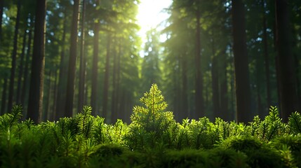 Obraz premium Young Sapling in Sunlit Forest