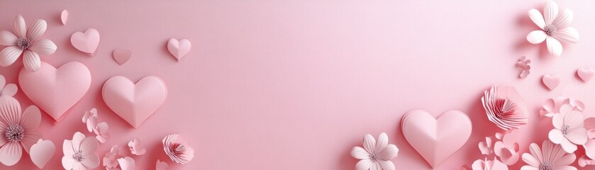 Pink Hearts and Flowers on a Pink Background