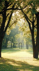 Obraz premium Sunlight filtering through park trees