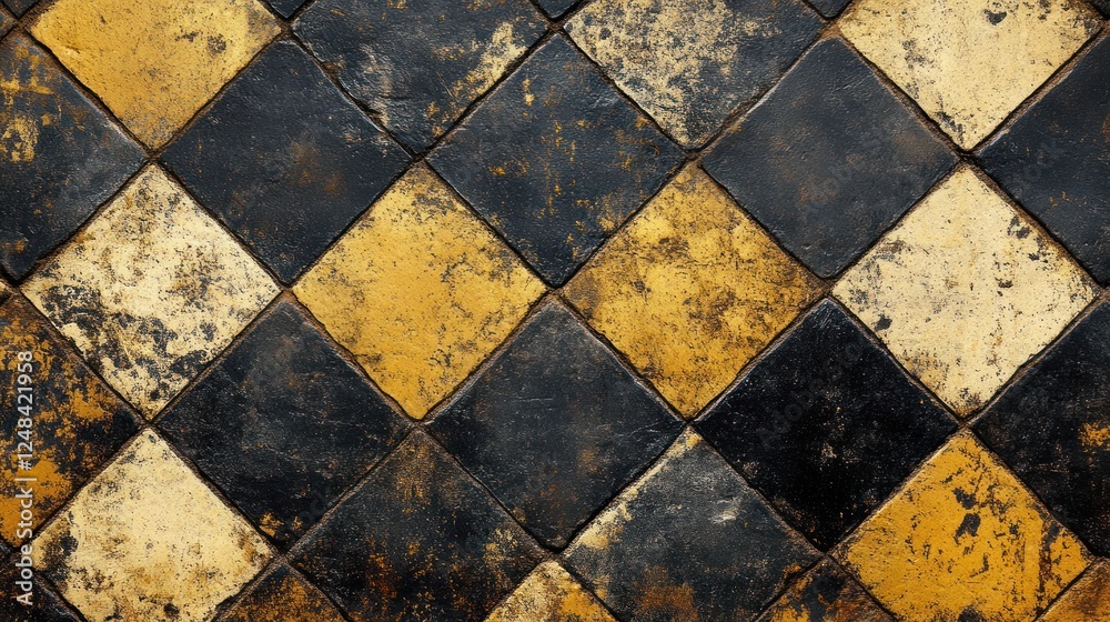 Poster Aged Diamond Patterned Tile Floor