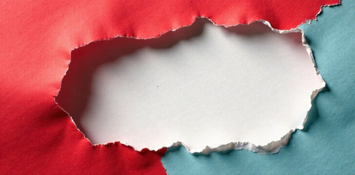 Red header peeking through ragged hole in paper , headline, paper, header