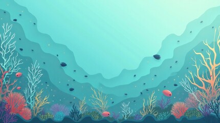 Fototapeta premium Minimalist Geometric Underwater Scene with Marine Life