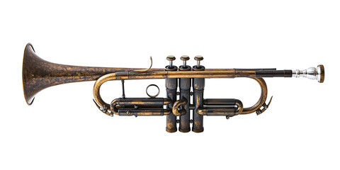Obraz premium A weathered antique trumpet, showcasing its age and musical history.