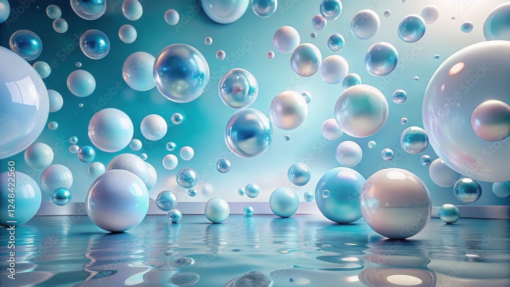 Wall mural enchanted aquatic sphere dreamscape iridescent orbs float serenely in a tranquil, reflective water s