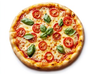 Delicious margherita pizza with fresh tomatoes and basil leaves