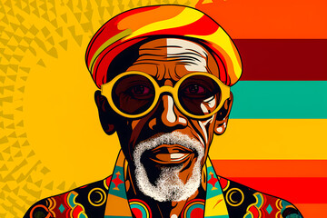 Fototapeta premium Abstract colorful yellow background with old african-american man. Contemporary art collage. Black history month juneteenth background