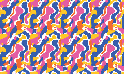 A vibrant and abstract pattern with fluid shapes in bold, contrasting colors. Perfect for creating modern and stylish designs for backgrounds, wallpapers, and textiles.