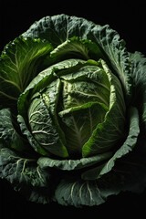 Obraz premium Vibrant, juicy cabbage on a dramatic black background. Perfect for food photography, culinary projects, and showcasing fresh produce