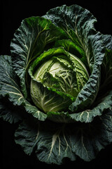 Obraz premium Vibrant, juicy cabbage on a dramatic black background. Perfect for food photography, culinary projects, and showcasing fresh produce