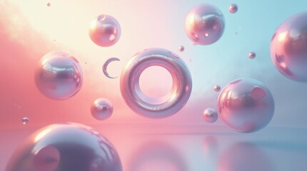 Abstract Geometric Shapes Floating in a Metallic Void