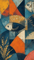 Fish. For use in graphics. T-shirt print, tattoo design. Illustration for printing on wall decorations. Oil painting
