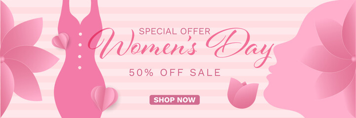 Paper style international women's day sale horizontal banners